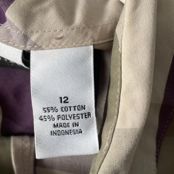 Kim rogers women button down Khaki/Purple/Beige plaid shirt size 12 - Picture 8 of 10